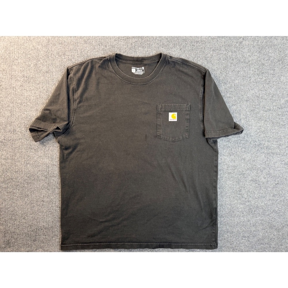 Carhartt Mens Large Black Faded Cotton Short Sleeve Pocket Graphic Tee Loose Fit